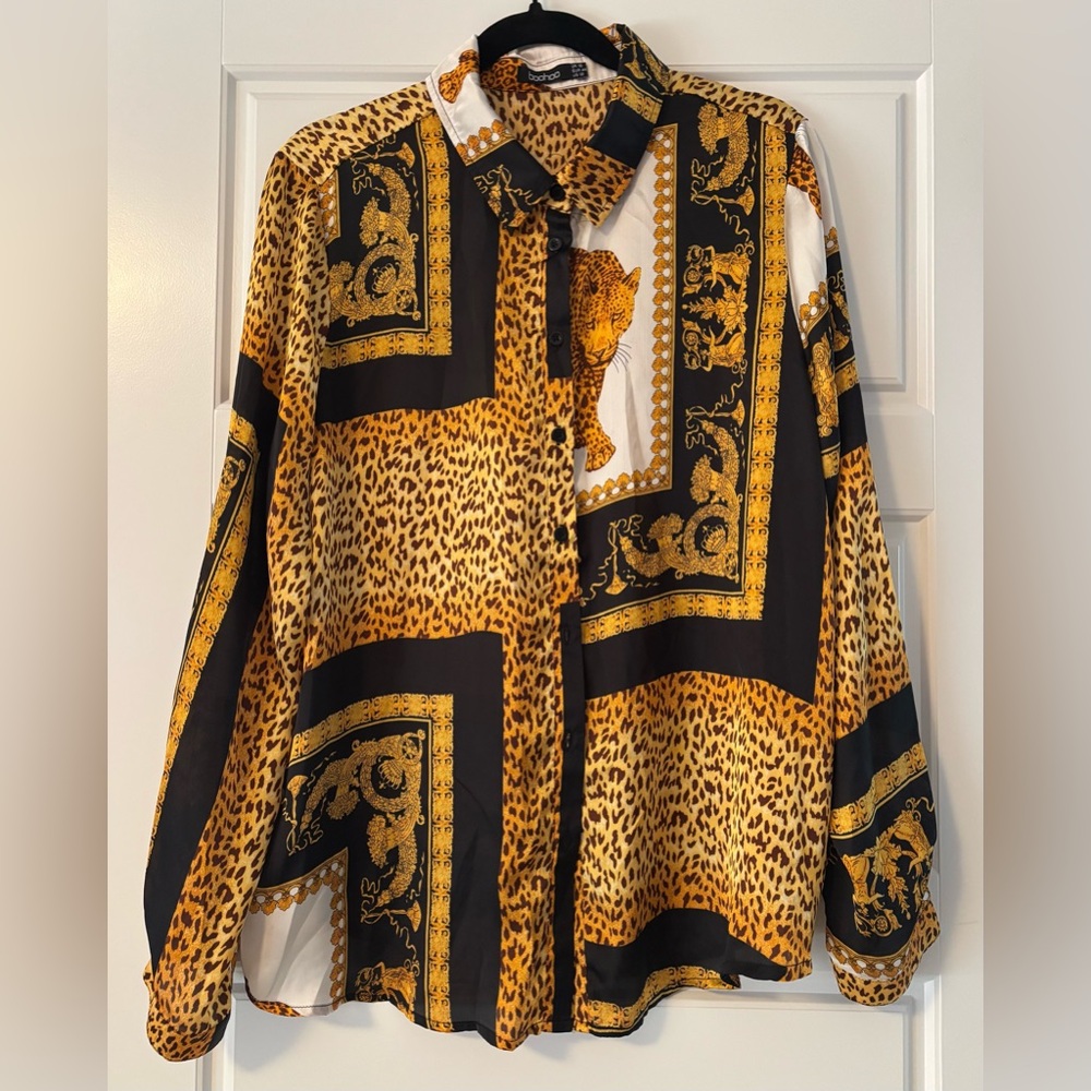 Boohoo Animal Print Shirt in Brown and Black